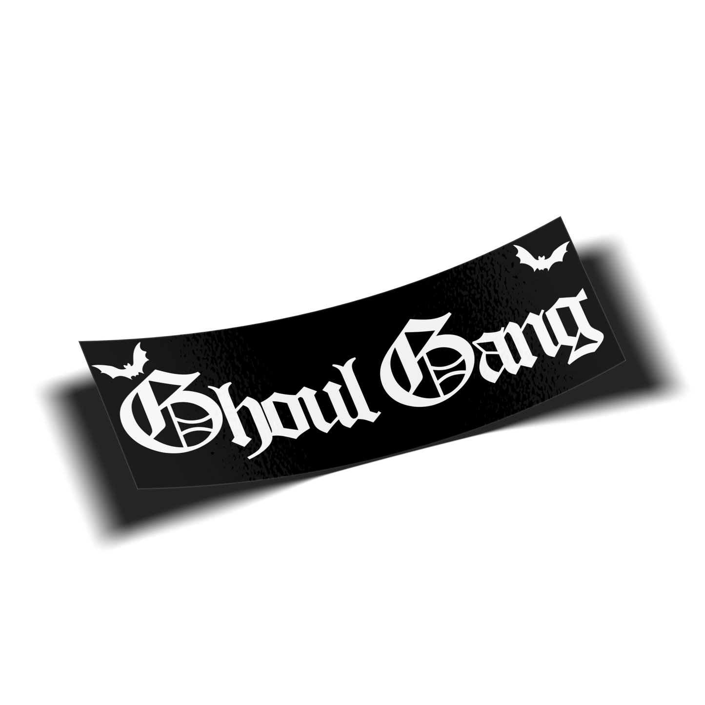 bumper sticker Black and white 'Ghoul Gang' logo with bats on a black background, transparent