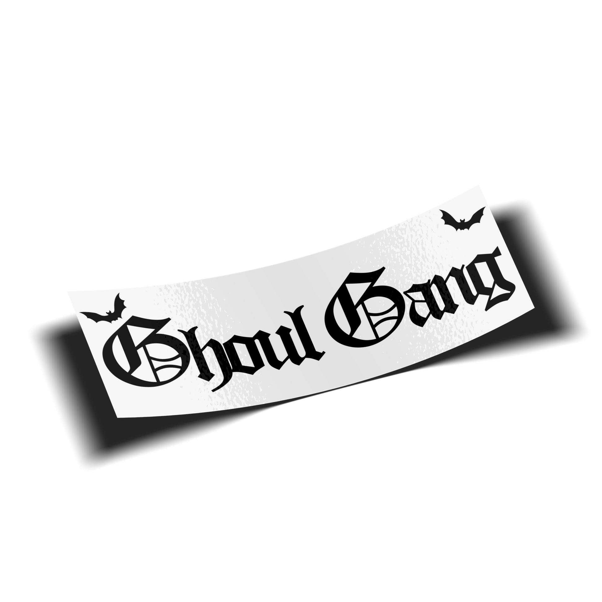 bumper sticker Black and white 'Ghoul Gang' logo with bats on a white background, transparent