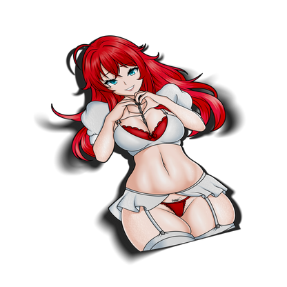 anime sticker of rias gremory from highschool dxd in white and red lingerie, transparent