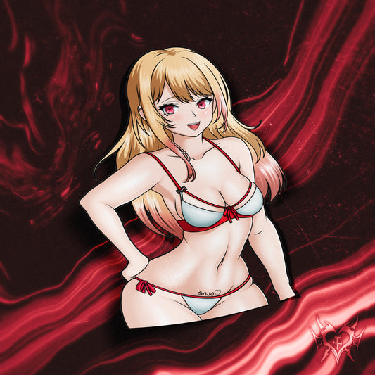 anime sticker of marin kitagawa from dress up darling in a white and red bikini