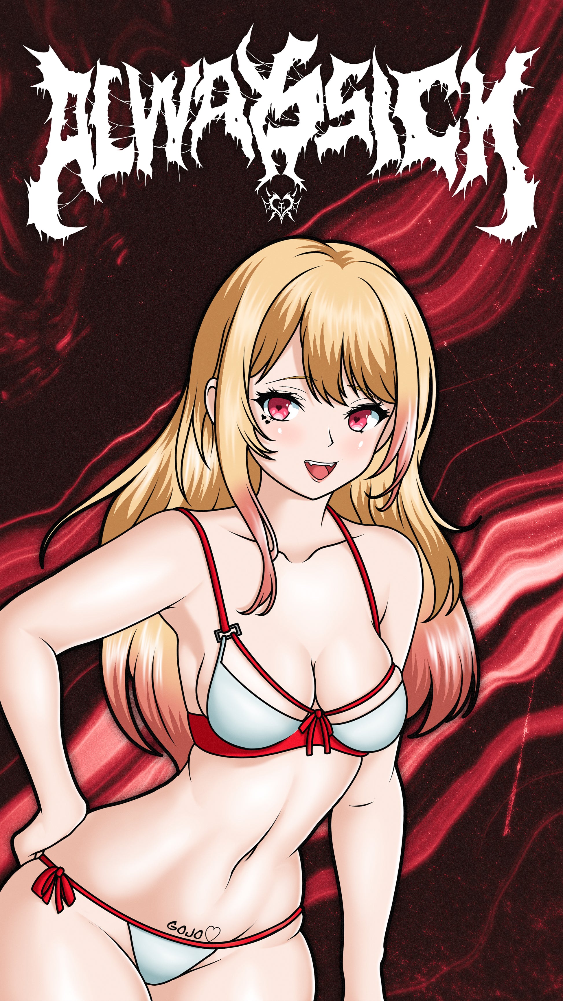 anime sticker of marin kitagawa from dress up darling in a white and red bikini, phone wallpaper