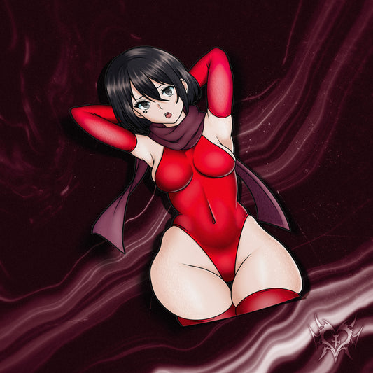 anime sticker of mikasa from attack on titan in a red swimsuit