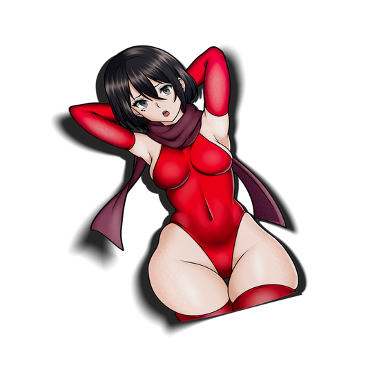 anime sticker of mikasa from attack on titan in a red swimsuit, transparent