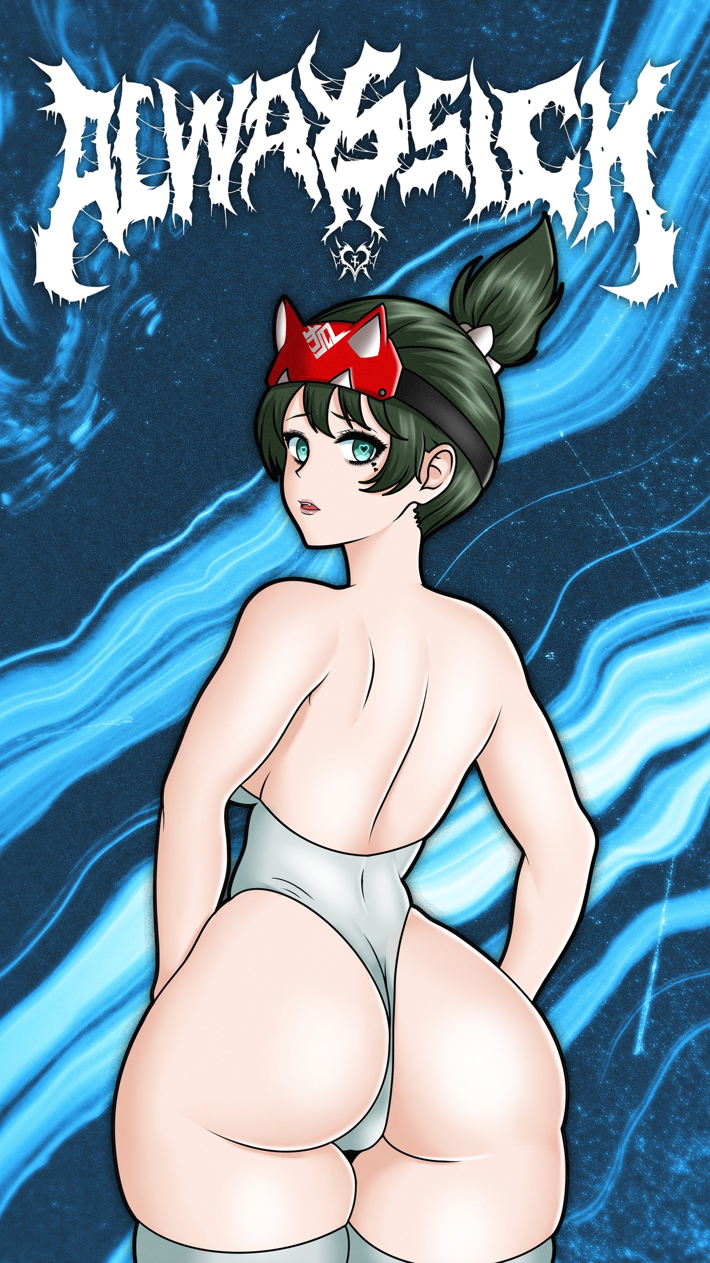anime sticker of kiriko from overwatch with her back and big ass towards the viewer, phone wallpaper