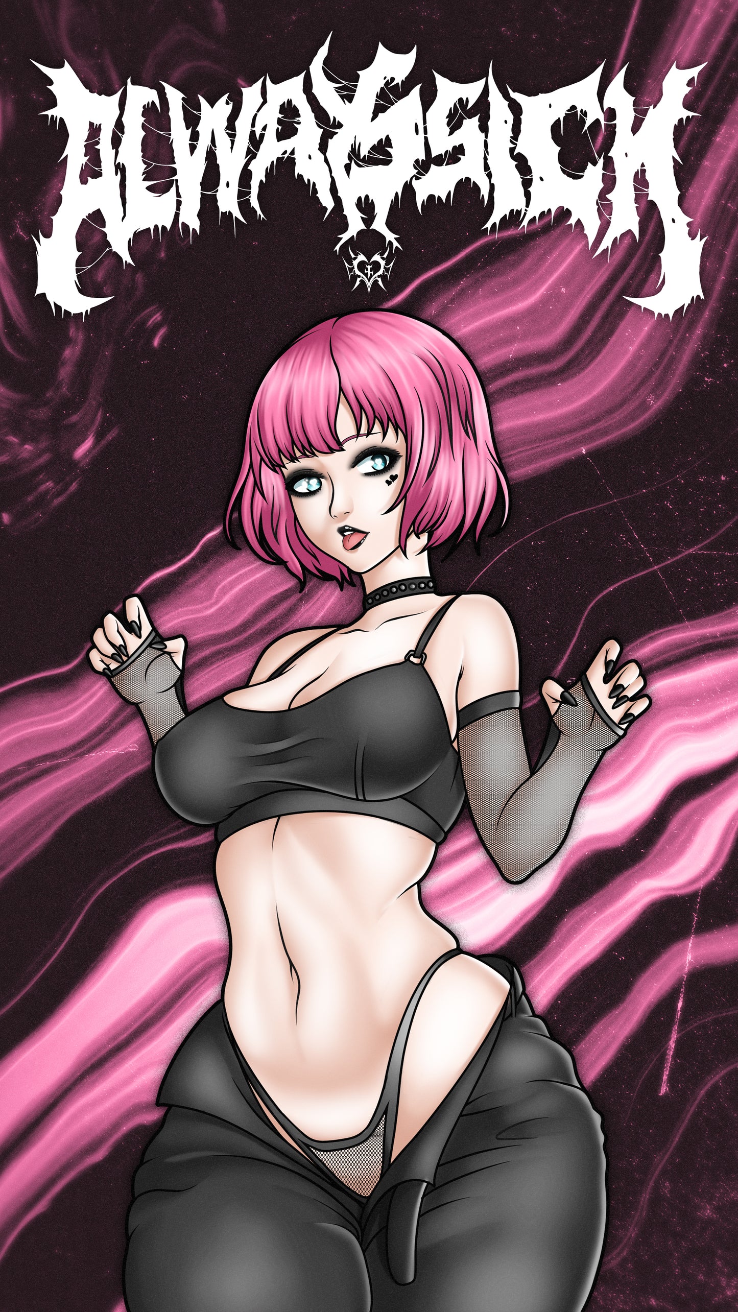 anime sticker of rin from catherine fullbody in a goth outfit, phone wallpaper