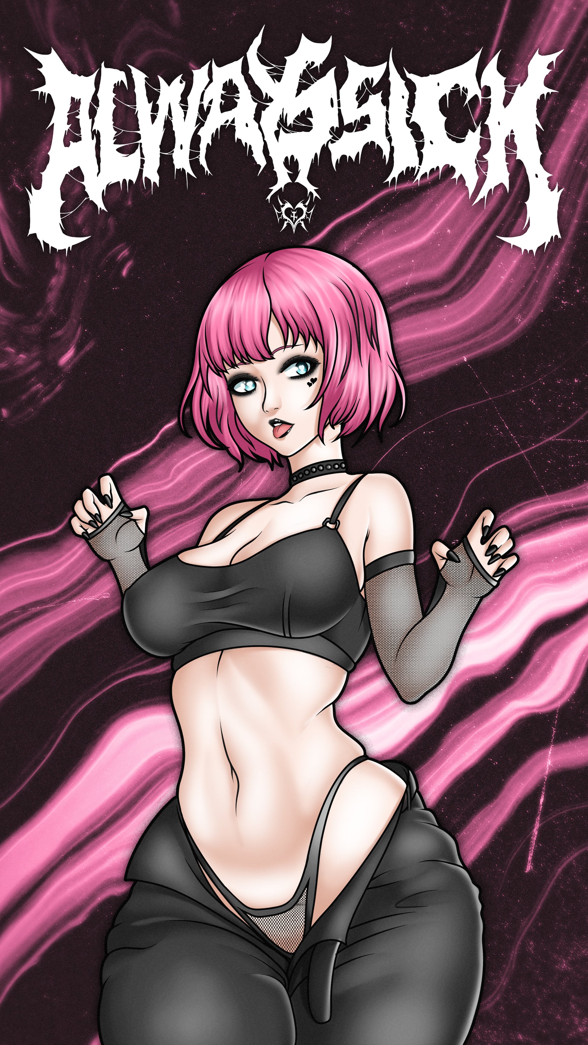anime sticker of rin from catherine fullbody in a goth outfit, phone wallpaper