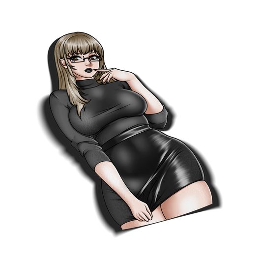 anime sticker of katherine mcbride in a goth office outfit, transparent
