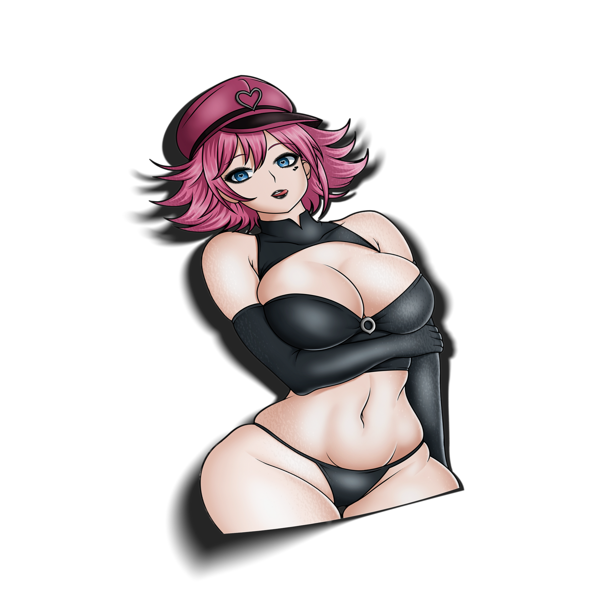 anime sticker of poison from street fighter in a black latex bikini, transparent