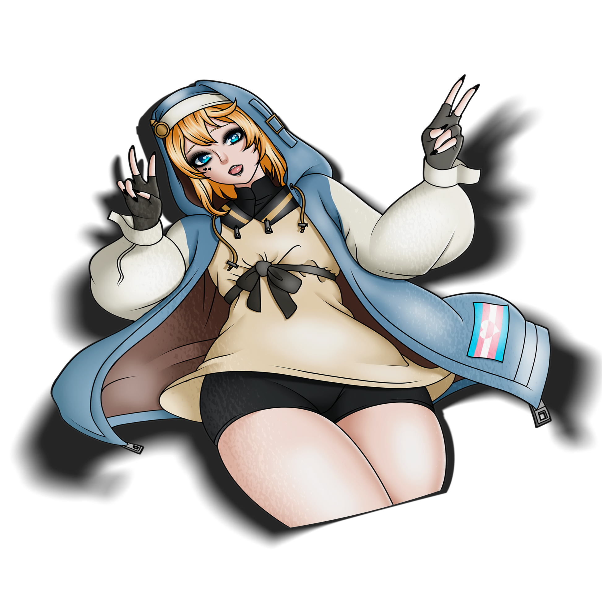 anime sticker of bridget from guilty gear, transparent