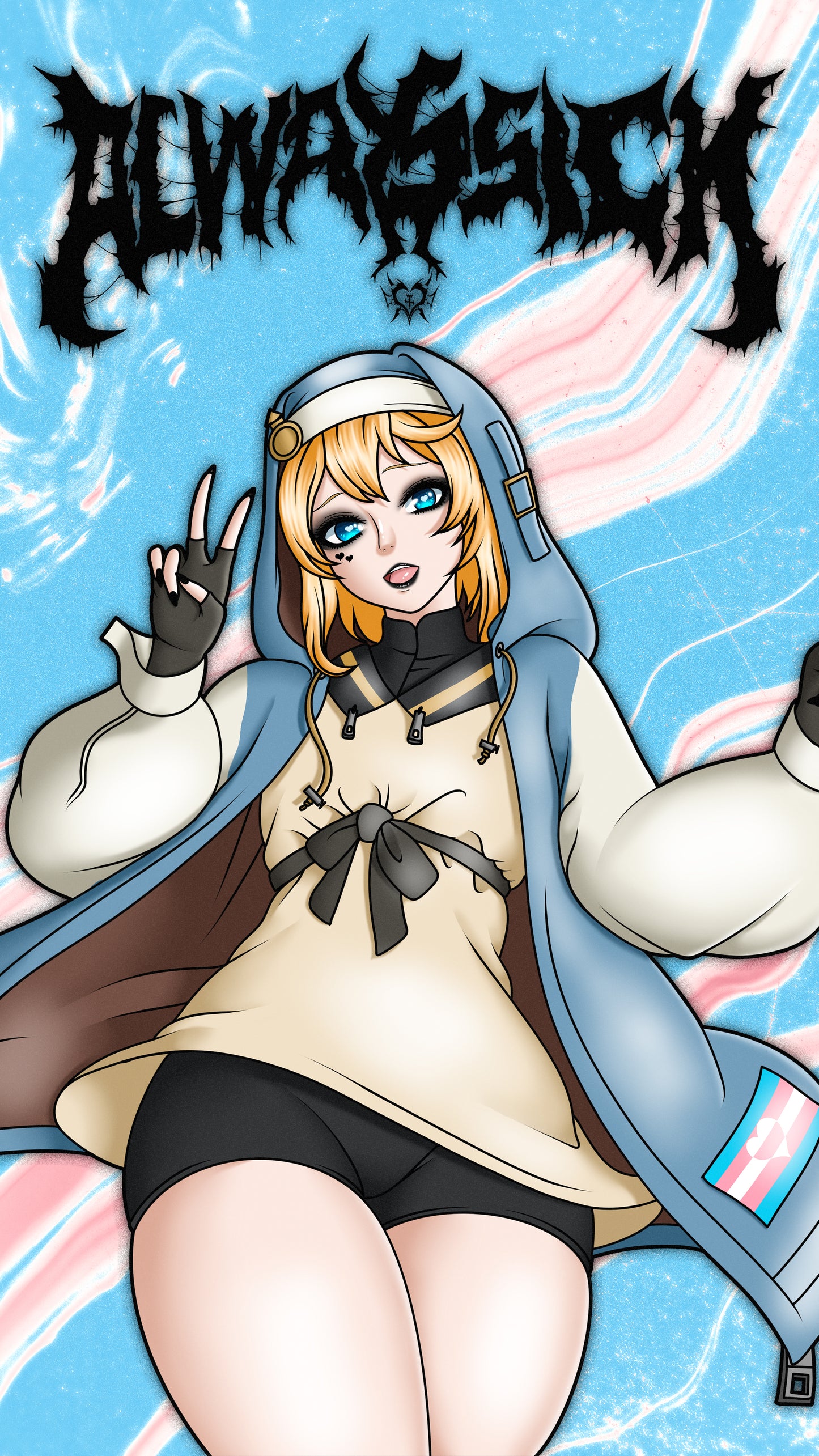 anime sticker of bridget from guilty gear, phone wallpaper