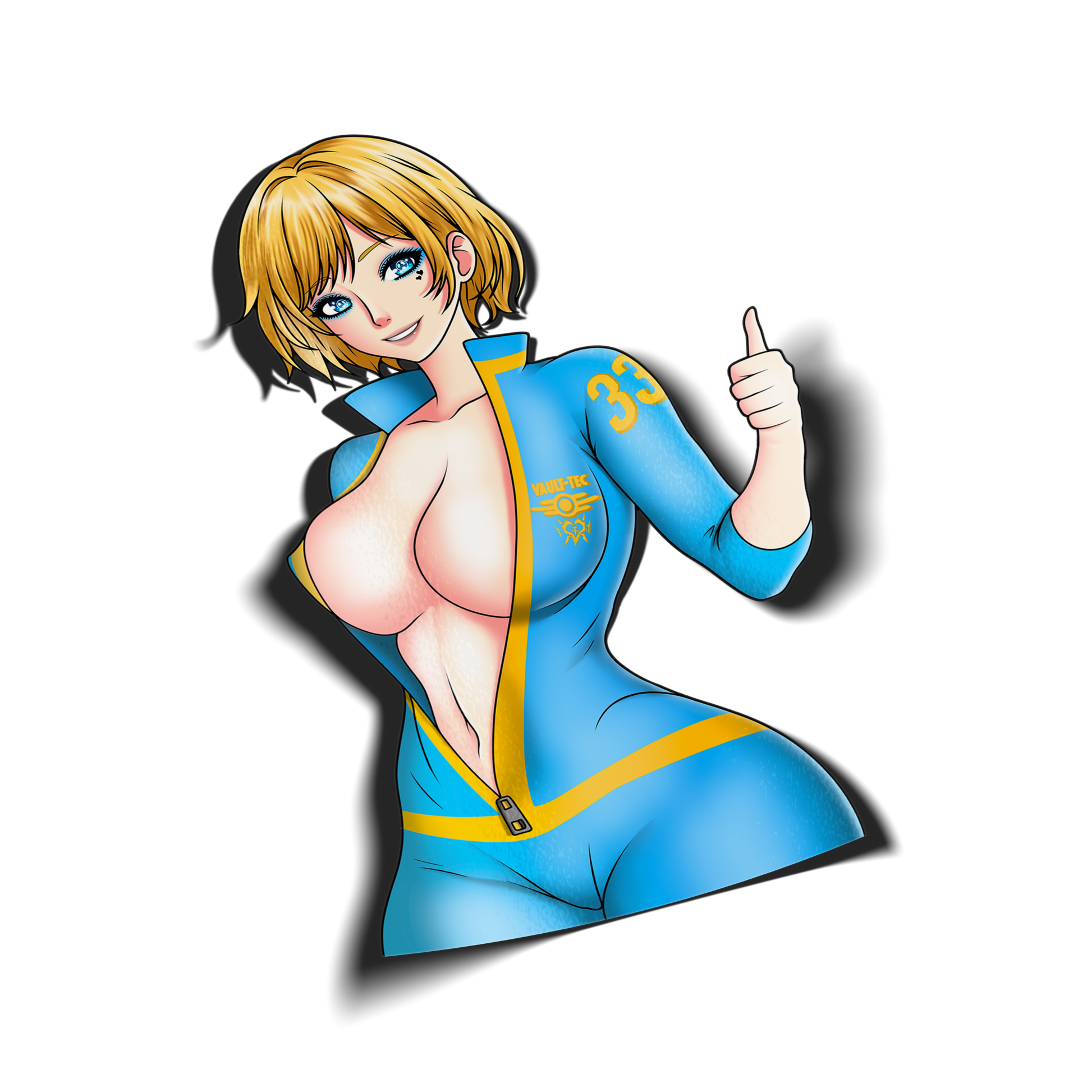 anime sticker of vault girl from fallout, transparent