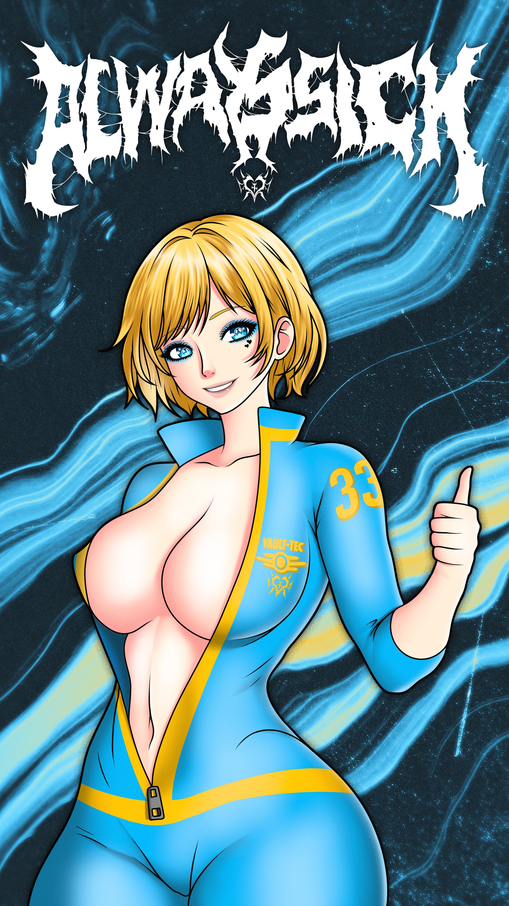 anime sticker of vault girl from fallout, phone wallpaper