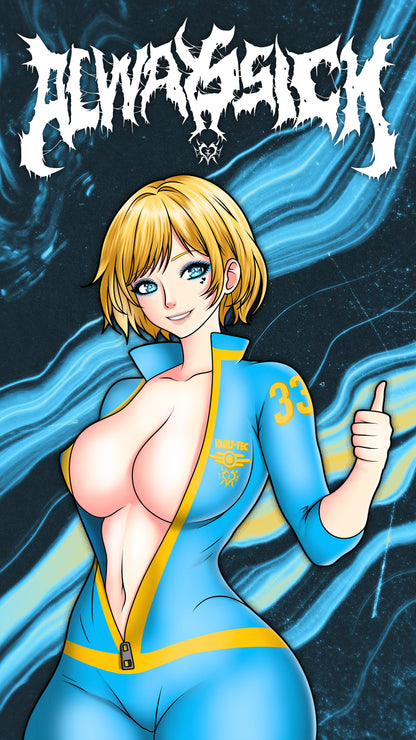 anime sticker of vault girl from fallout, phone wallpaper