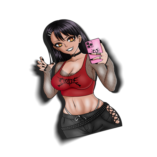 anime sticker of nagatoro from dont toy with me miss nagatoro in a goth outfit croptop, transparent