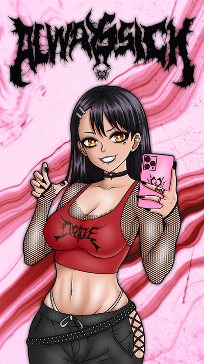 anime sticker of nagatoro from dont toy with me miss nagatoro in a goth outfit croptop, phone wallpaper