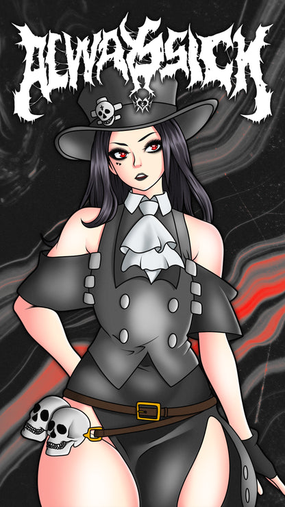 anime sticker of testament from guilty gear, phone wallpaper