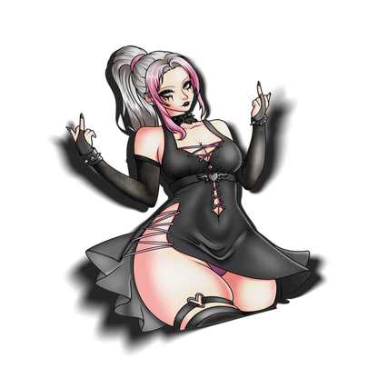 anime sticker of original character lily from lewdacris creations in black and pink dress, transparent