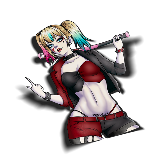 anime sticker of harley quinn from batman dc comics, transparent
