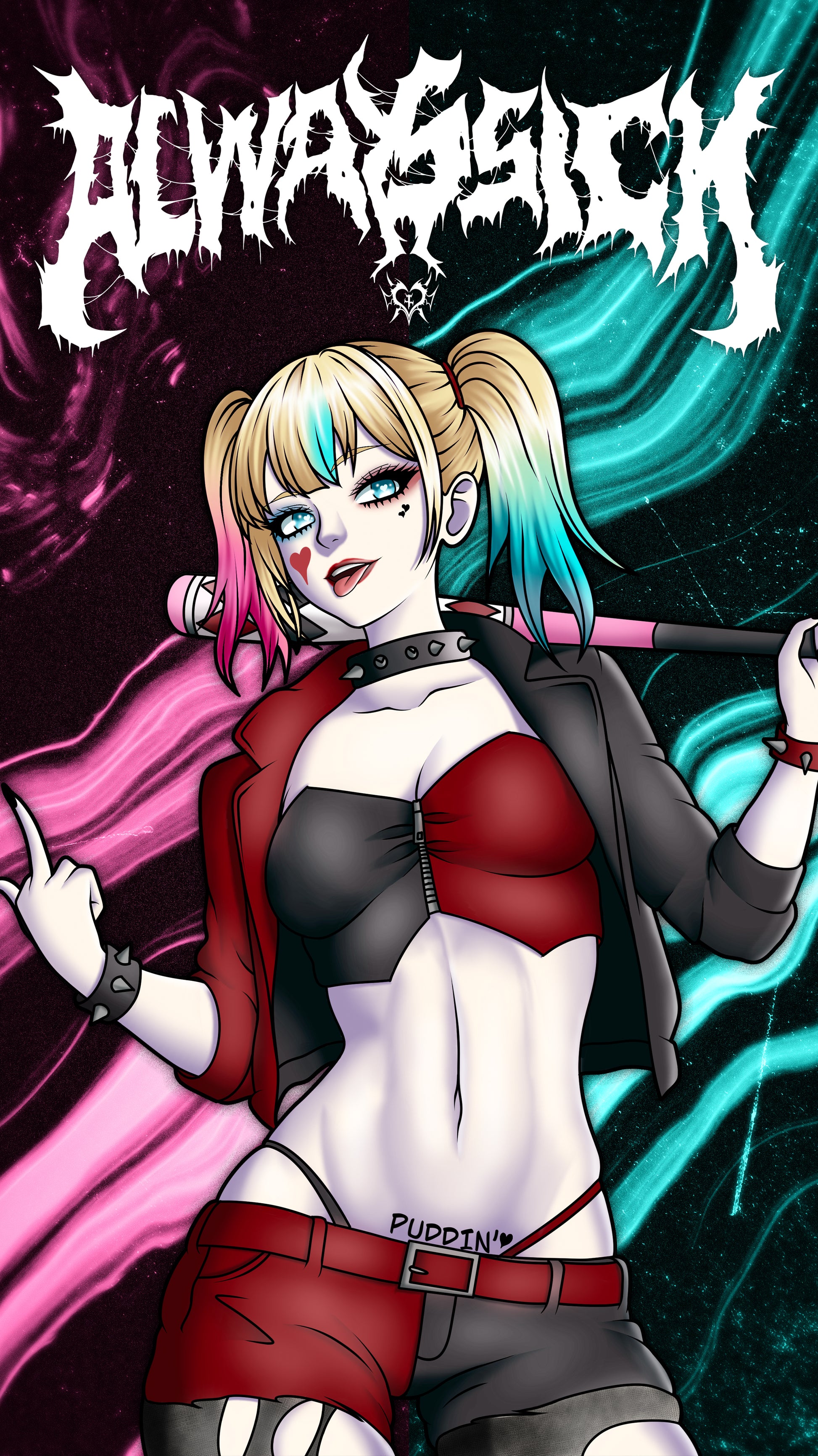 anime sticker of harley quinn from batman dc comics, phone wallpaper