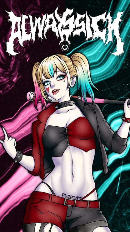 anime sticker of harley quinn from batman dc comics, phone wallpaper