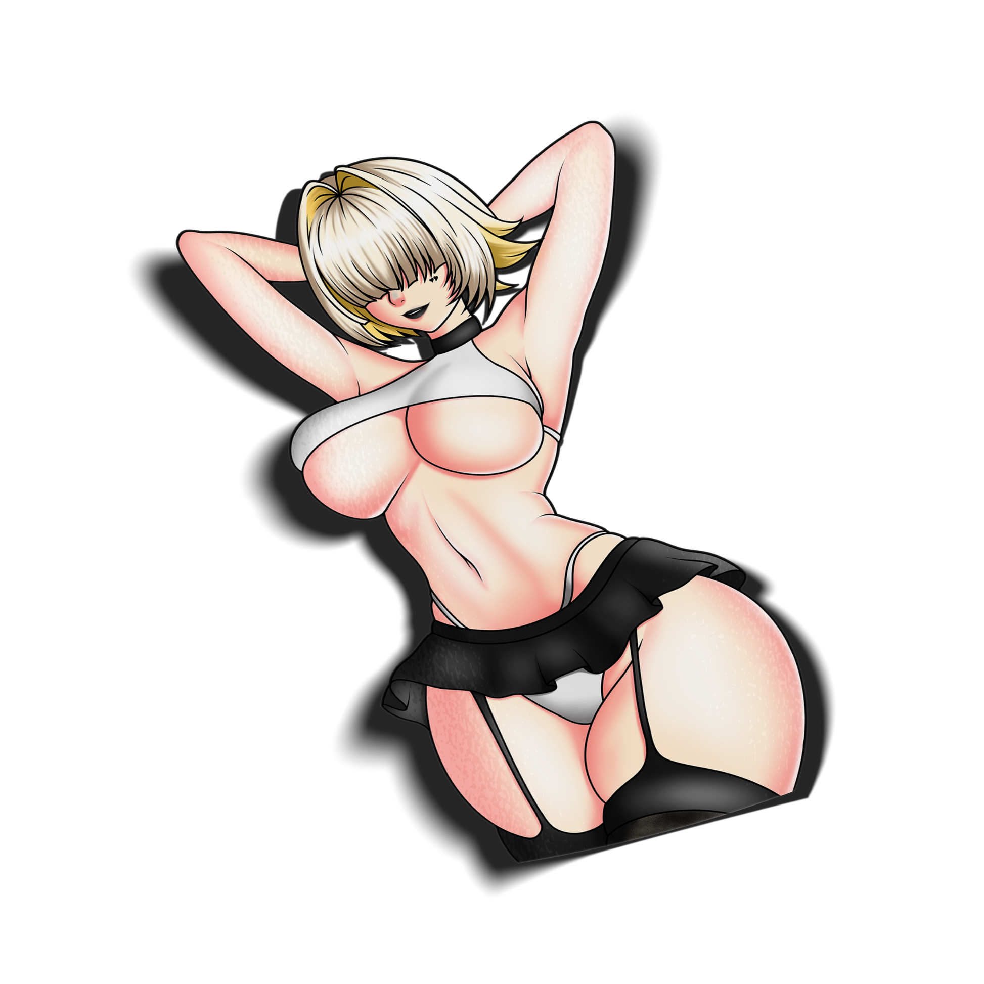 anime sticker of elegg from nikke in a white bikini and black skirt, transparent