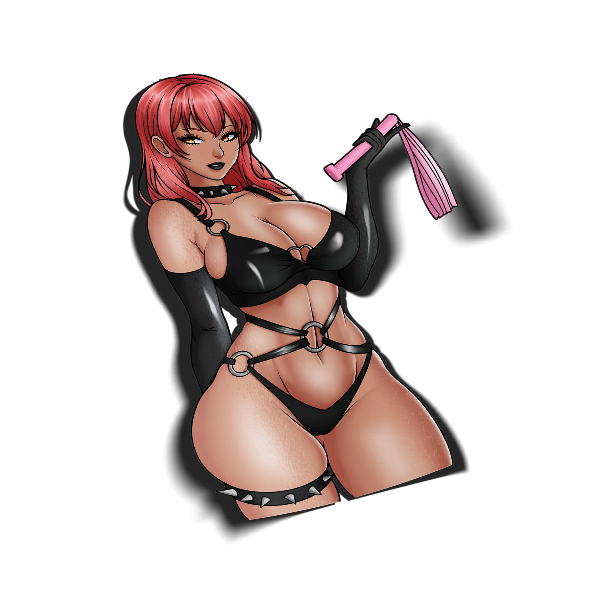 anime sticker of volume from nikke in sexy black latex outfit, transparent