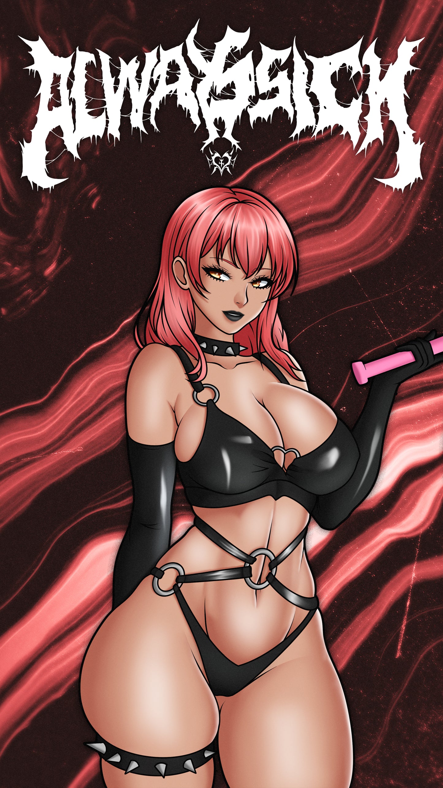 anime sticker of volume from nikke in sexy black latex outfit, phone wallpaper