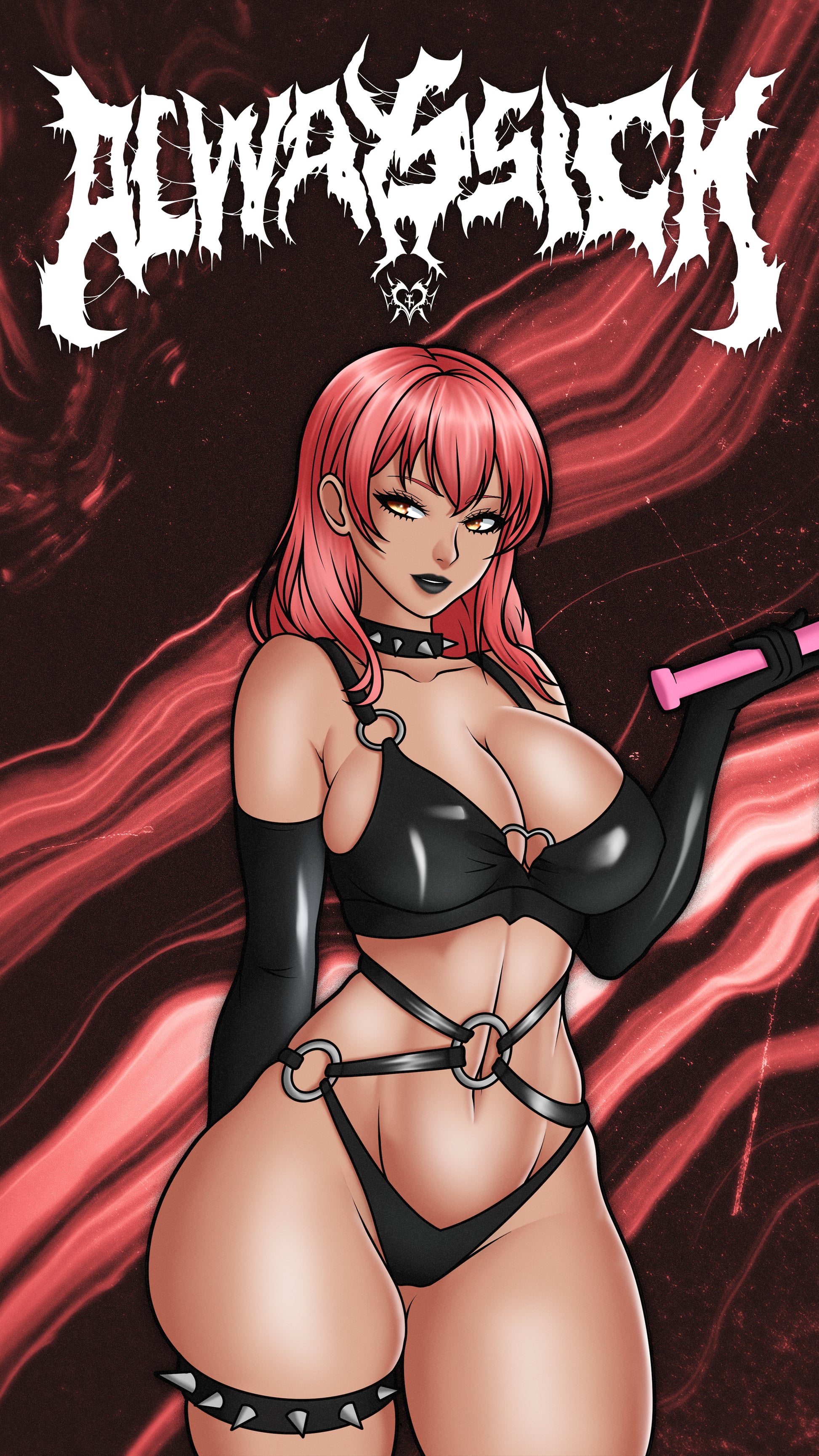 anime sticker of volume from nikke in sexy black latex outfit, phone wallpaper