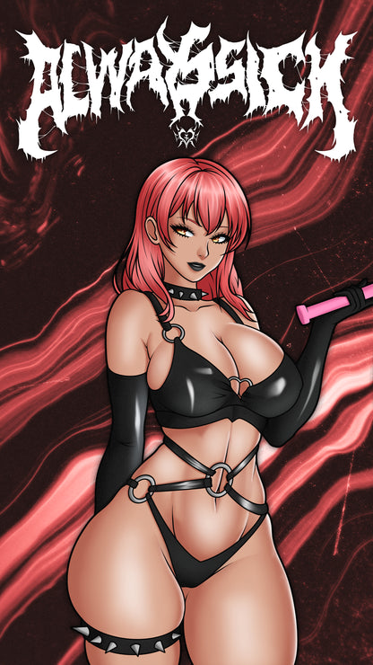 anime sticker of volume from nikke in sexy black latex outfit, phone wallpaper