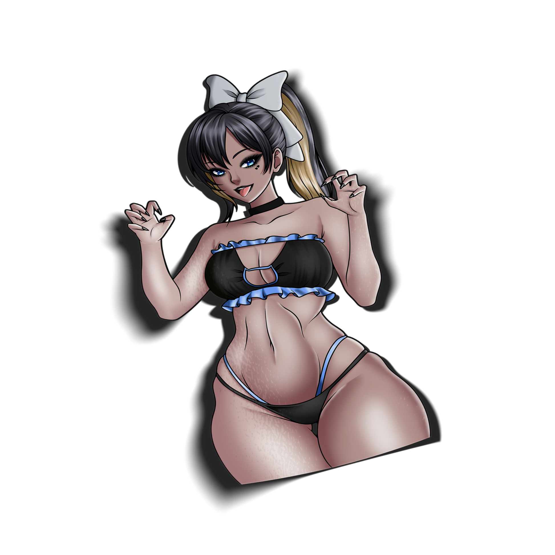 anime sticker of noise from nikke in sexy blue and black bikini, transparent