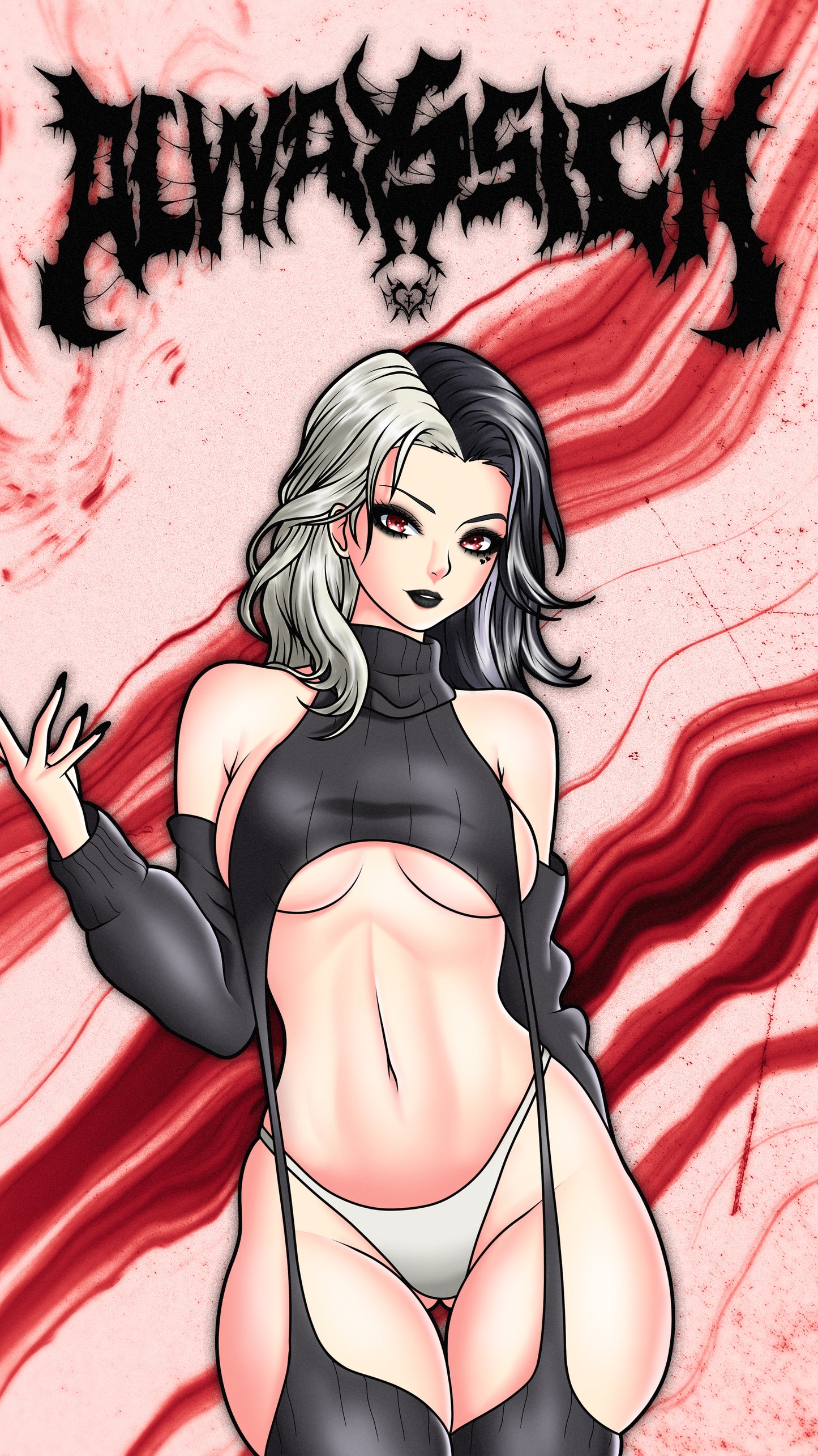anime sticker of rosanna from nikke in sexy black virgin killer sweater, phone wallpaper