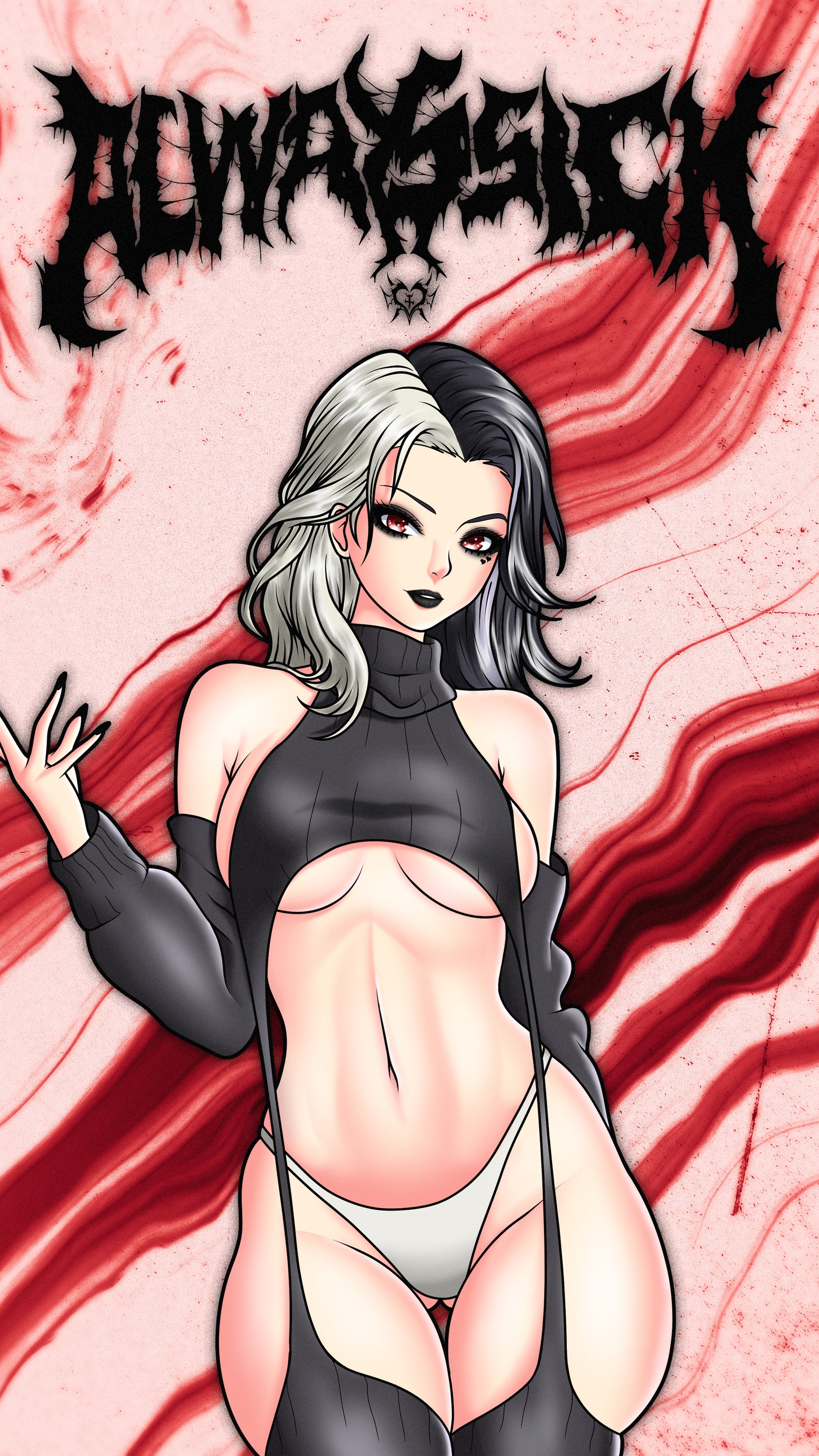 anime sticker of rosanna from nikke in sexy black virgin killer sweater, phone wallpaper