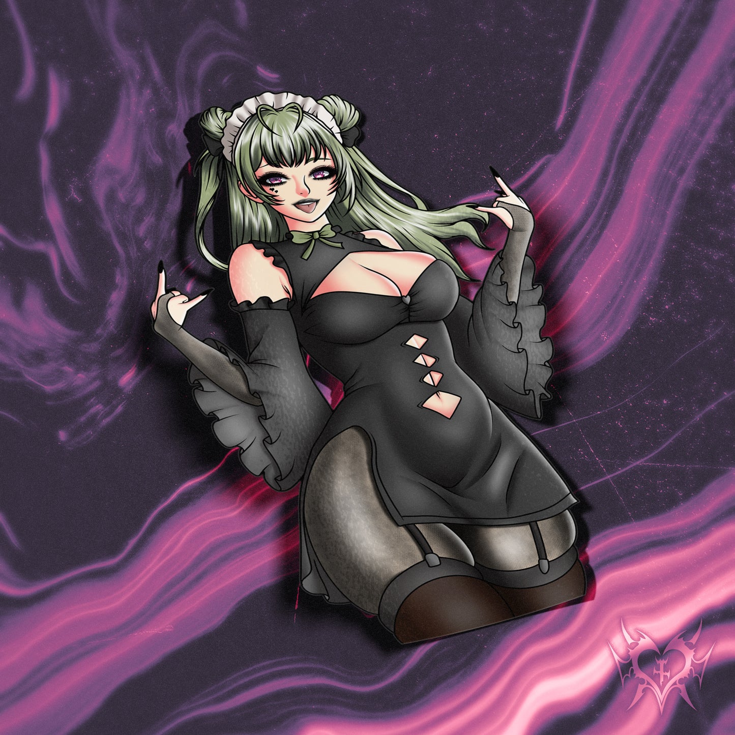 anime sticker of soda from nikke in goth black dress outfit