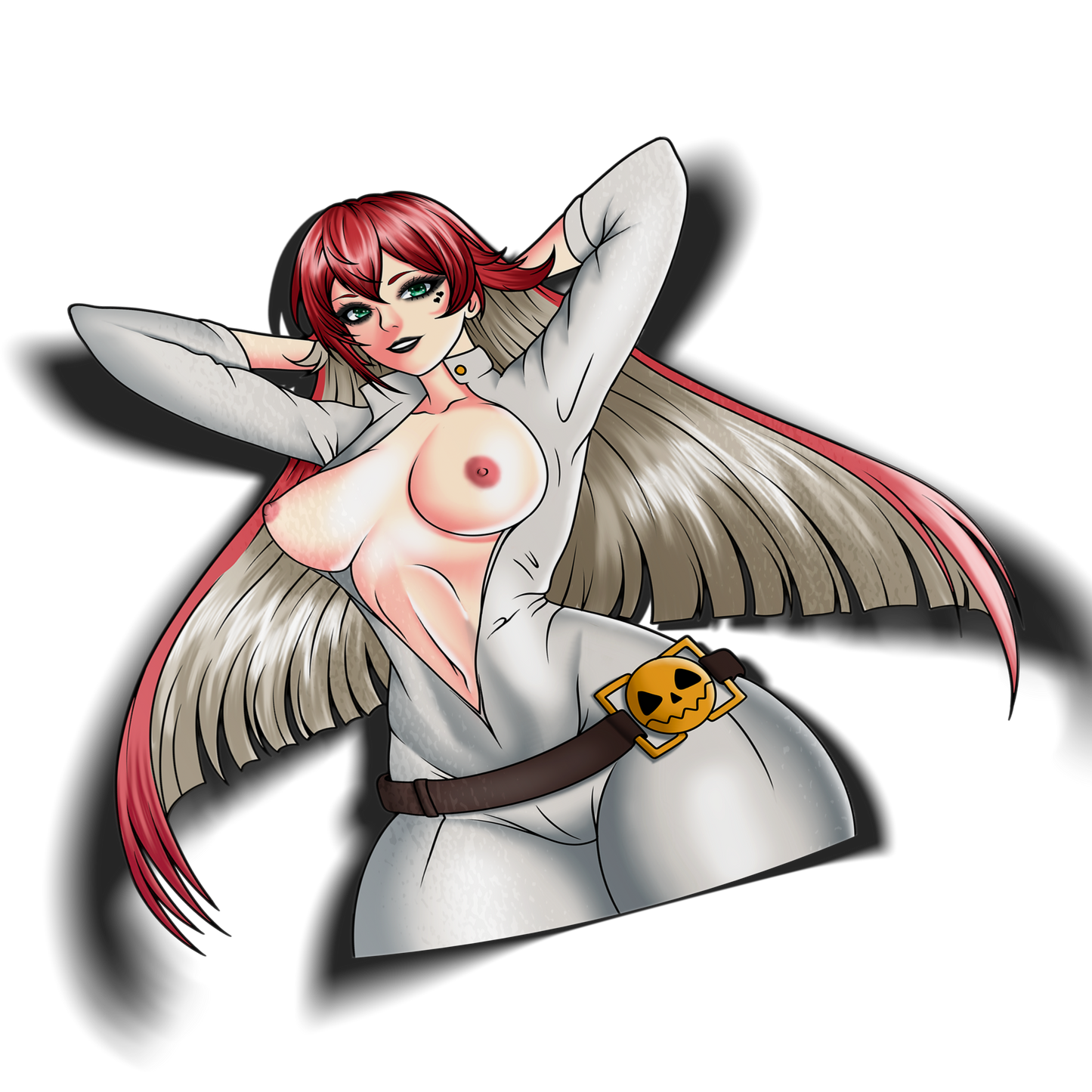 anime sticker of nude jack o valentine from guilty gear, transparent