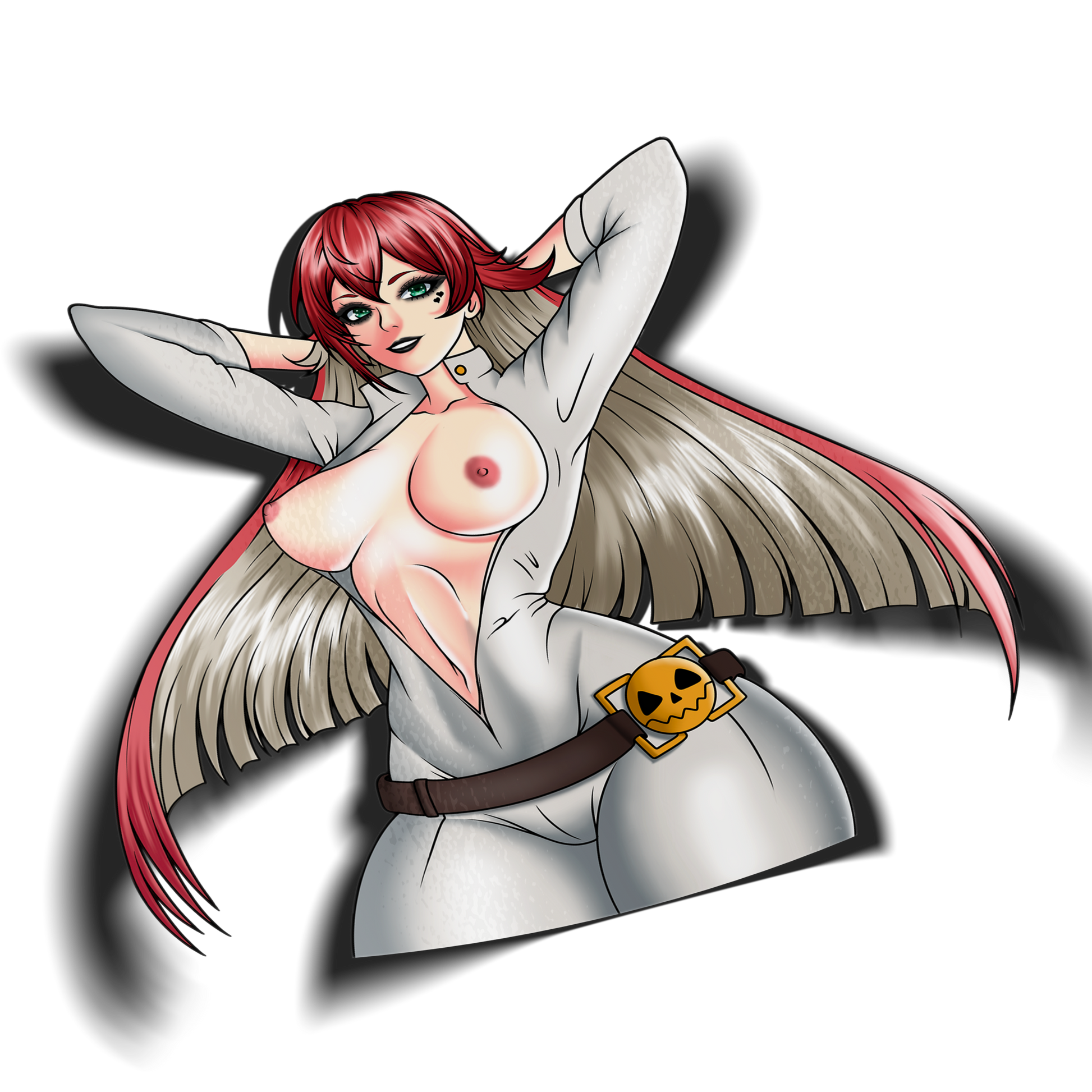 anime sticker of nude jack o valentine from guilty gear, transparent
