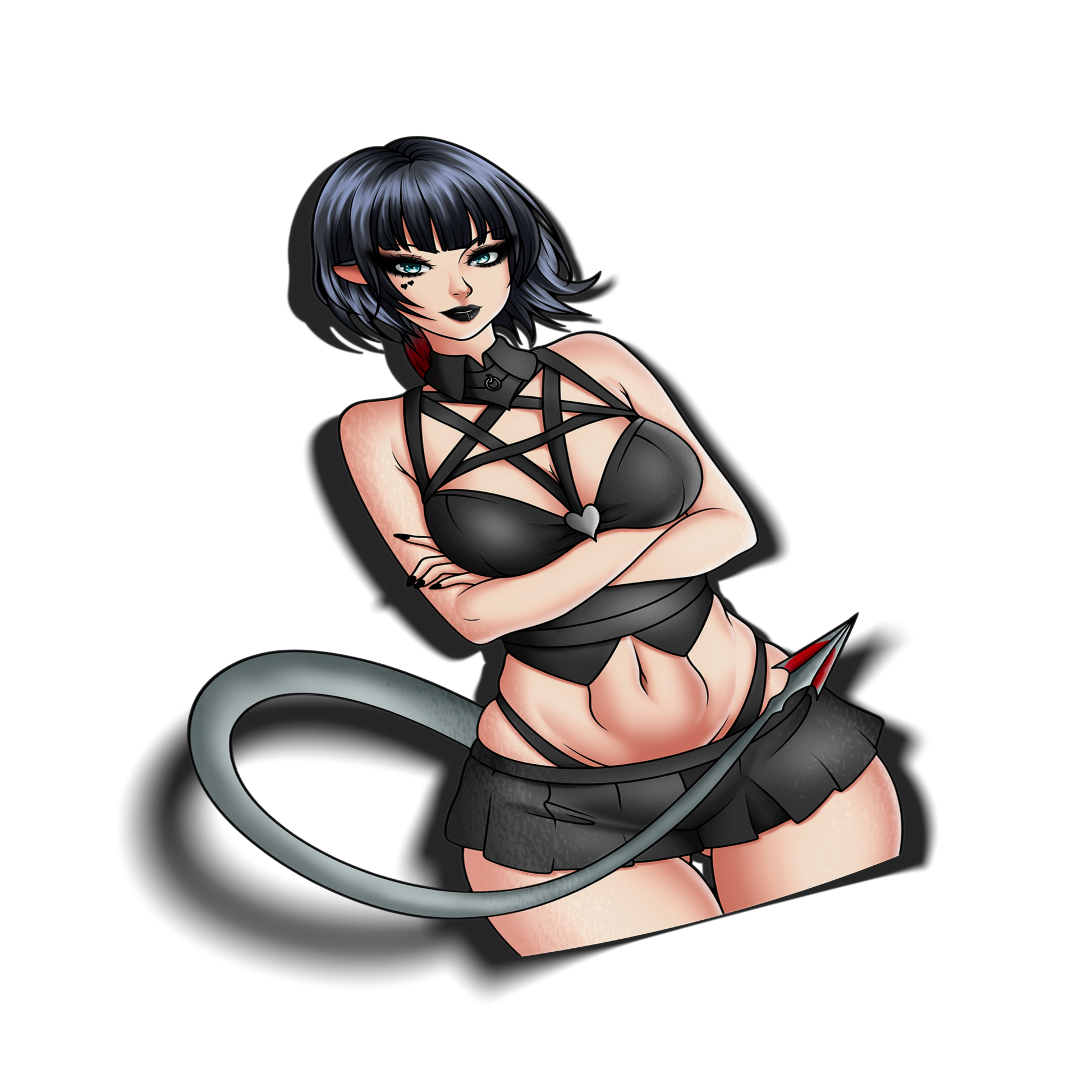 goth anime sticker of rat girl jane doe from zenless zone zero in black top and skirt, transparent