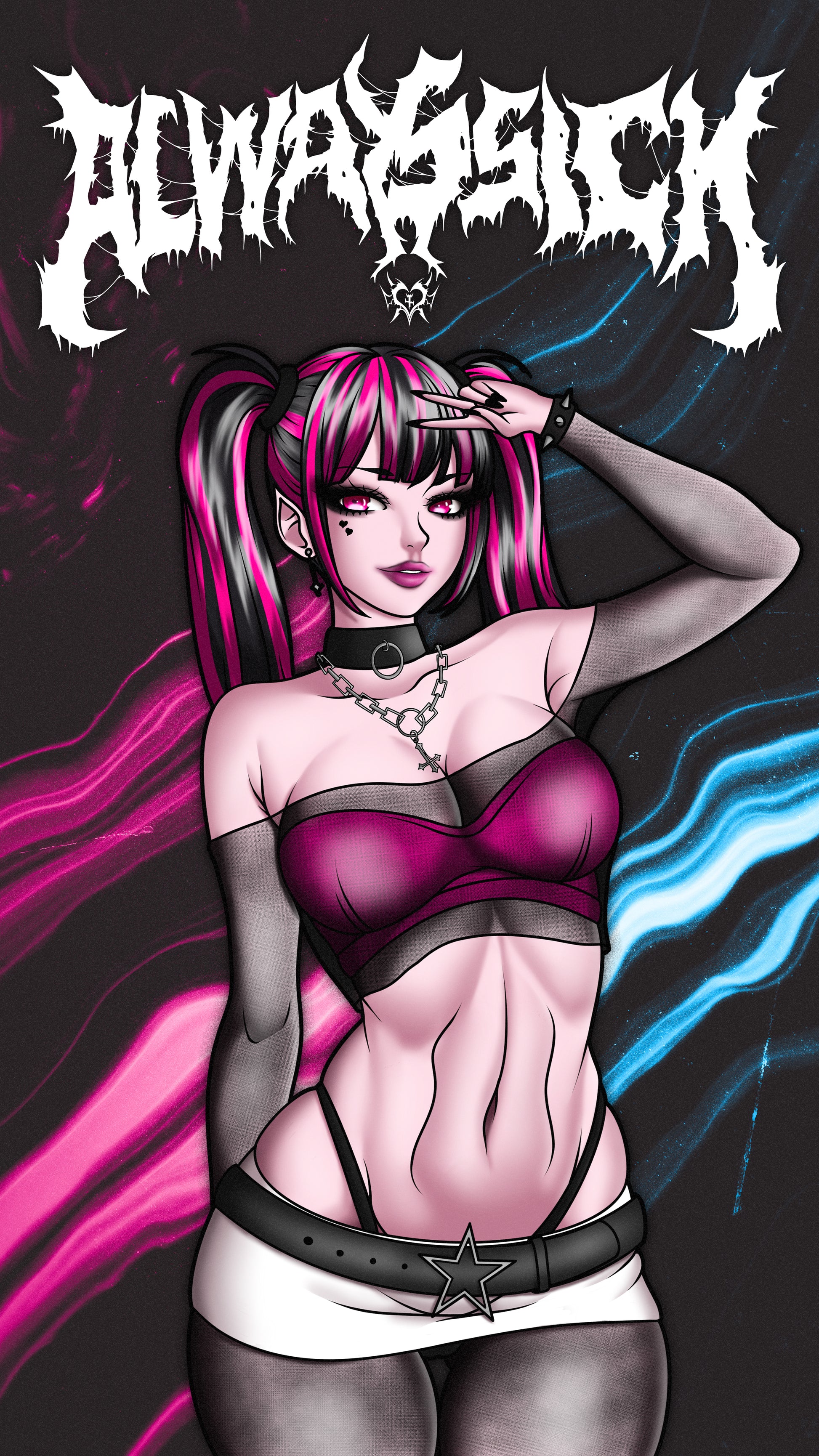 anime sticker of draculaura from monster high, phone wallpaper