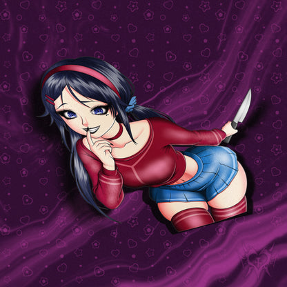 anime sticker of mita from miside holding a knife