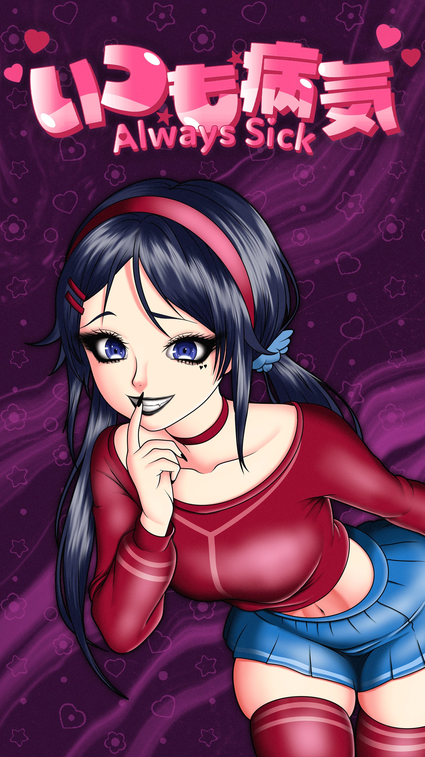 anime sticker of mita from miside holding a knife, phone wallpaper