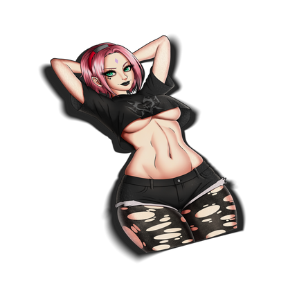 goth anime sticker of sakura from naruto in a goth outfit, transparent