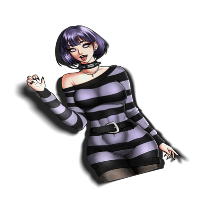 goth anime sticker of hinata from naruto in a striped goth outfit, transparent