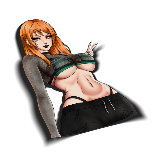 anime sticker of nami from one piece in a goth outfit and bikini, transparent