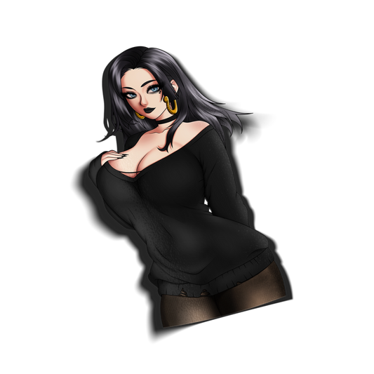 anime sticker of boa hancock from one piece in a goth outfit, transparent