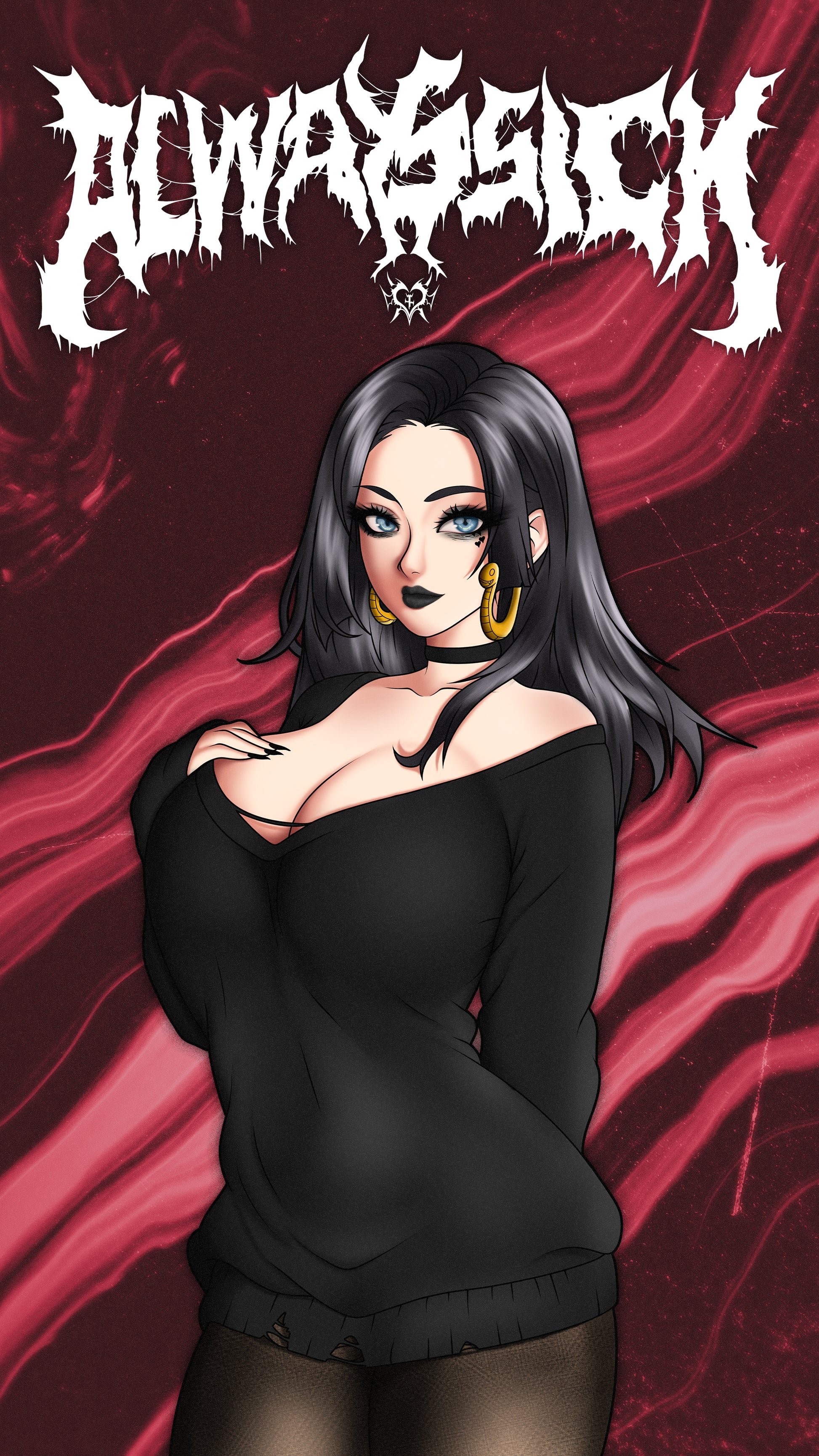 anime sticker of boa hancock from one piece in a goth outfit, wallpaper