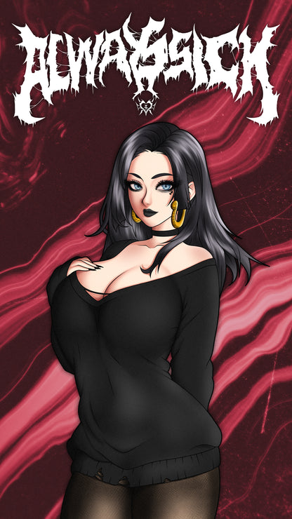 anime sticker of boa hancock from one piece in a goth outfit, wallpaper