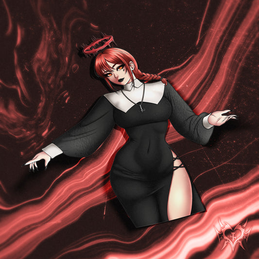 anime sticker of makima from chainsaw man csm wearing a nun outfit