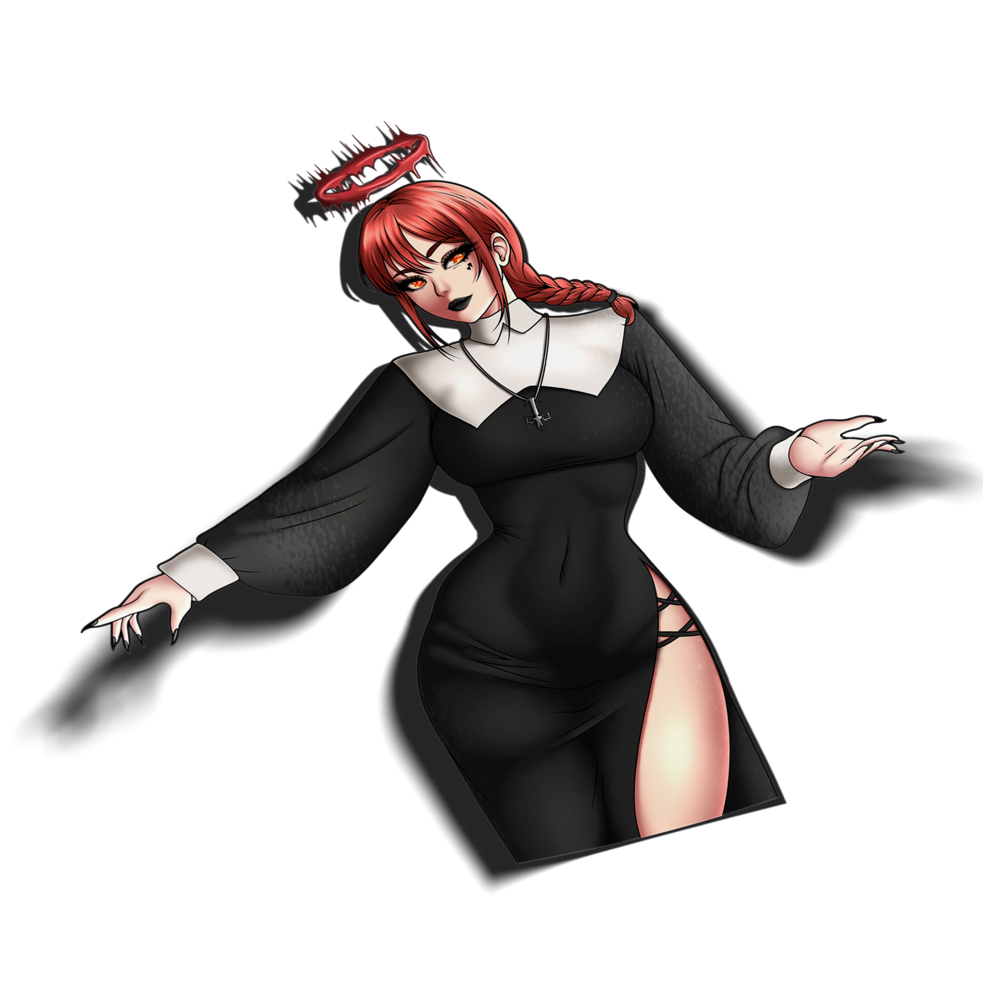 anime sticker of makima from chainsaw man csm wearing a nun outfit, transparent