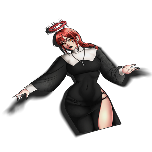 anime sticker of makima from chainsaw man csm wearing a nun outfit, transparent
