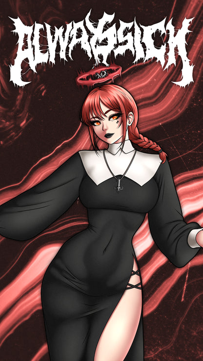 anime sticker of makima from chainsaw man csm wearing a nun outfit, wallpaper