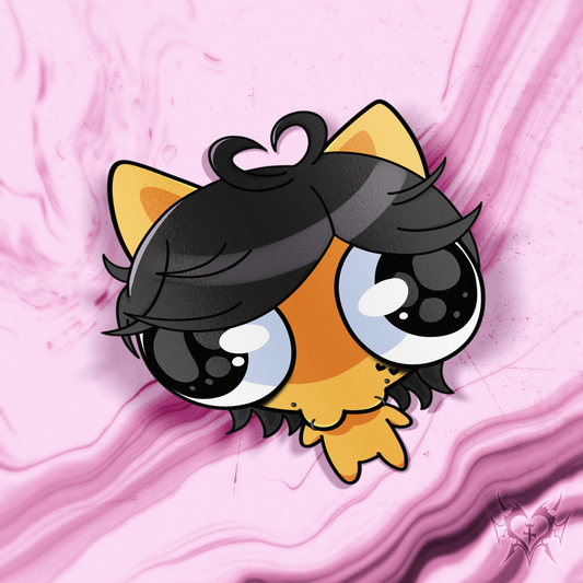 Kitty Noushi kiss-cut sticker shown on a pink smoky Always Sick branded background